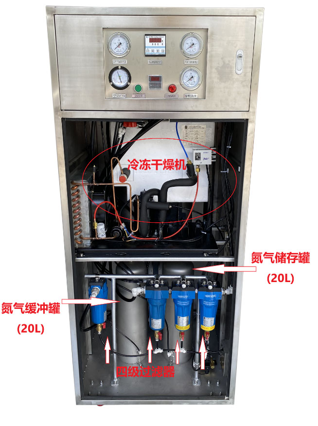 Equip four grades filters and drier to remove water,oil and impurity of compressed air to make sure N2 generator running smoothly and steady,guarantee life achieve more than 10 years. Equip four grades filters and drier to remove water,oil and impurity of compressed air to make sure N2 generator running smoothly and steady,guarantee life achieve more than 10 years.